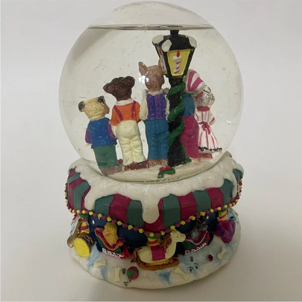 VINTAGE 90s Musical Snow Globe Caroling In The Company Of Dogs